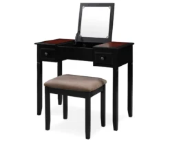 Shirley Black Cherry Mirror Vanity Set With Stool -Household Items Sale 810389408 2