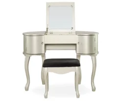 Kelly Silver Rounded Mirror Vanity Set With Stool -Household Items Sale 810389505 3