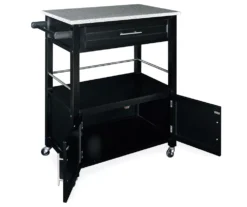 Black Double Door Kitchen Cart With Granite Top 7 Black Double Door Kitchen Cart With Granite Top -Household Items Sale 810389517 2