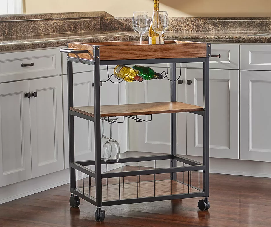 Luke Industrial Kitchen Cart With Wine Storage 4 Luke Industrial Kitchen Cart With Wine Storage - Image 2