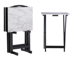 Davis White Faux Marble Tray Tables With Stand, 5-Piece Set -Household Items Sale 810389673 A0 1