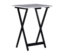 Davis White Faux Marble Tray Tables With Stand, 5-Piece Set -Household Items Sale 810389673 A0 2