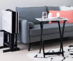 Davis White Faux Marble Tray Tables With Stand, 5-Piece Set -Household Items Sale 810389673 B0 1