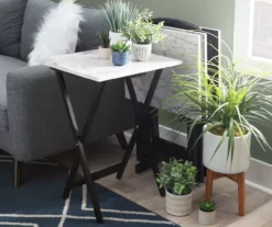 Davis White Faux Marble Tray Tables With Stand, 5-Piece Set -Household Items Sale 810389673 B0 3