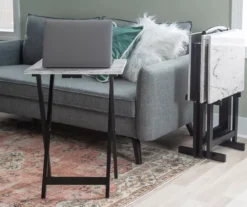 Davis White Faux Marble Tray Tables With Stand, 5-Piece Set -Household Items Sale 810389673 B0 5