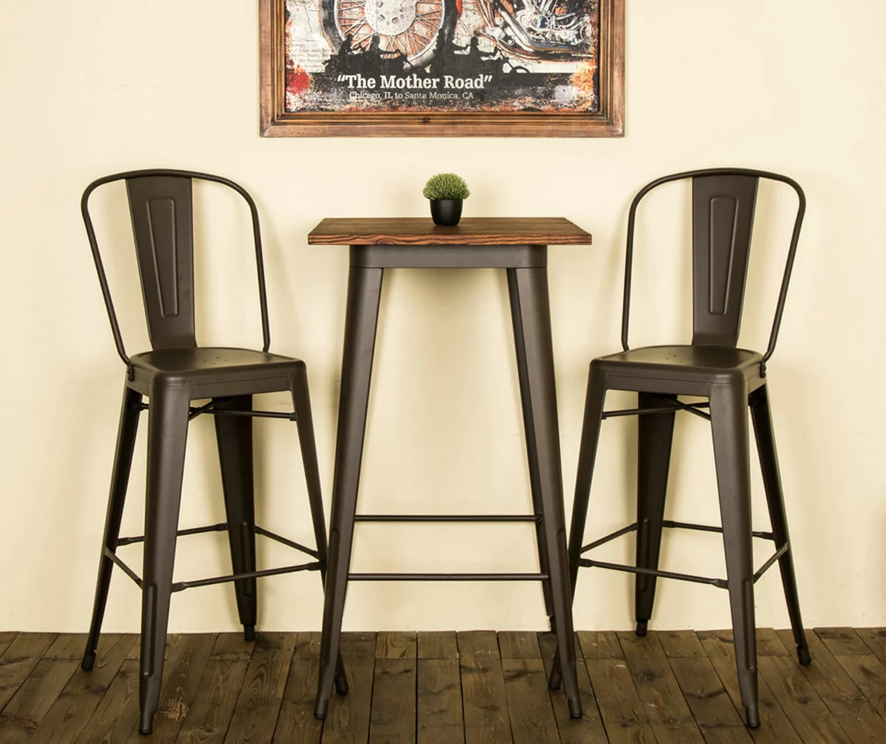 Elm Wood Rustic Wood & Steel Square Bar Table 4 Elm Wood Rustic Wood & Steel Square Bar Table - Image 2