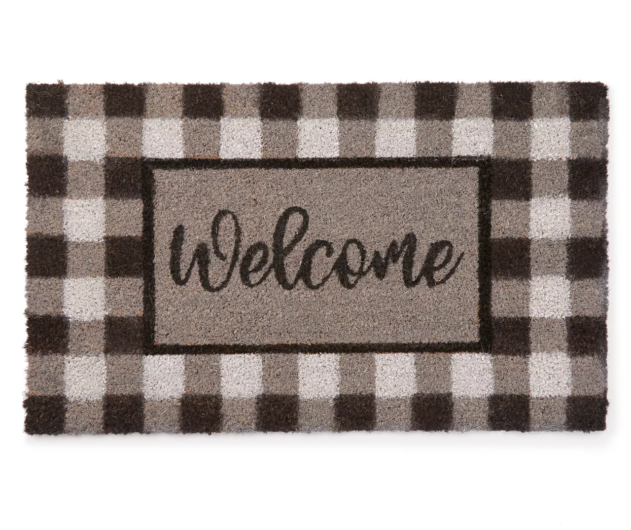"Welcome" Gingham Plaid Coir Outdoor Doormat, (18" X 30") 3 "Welcome" Gingham Plaid Coir Outdoor Doormat, (18" X 30")
