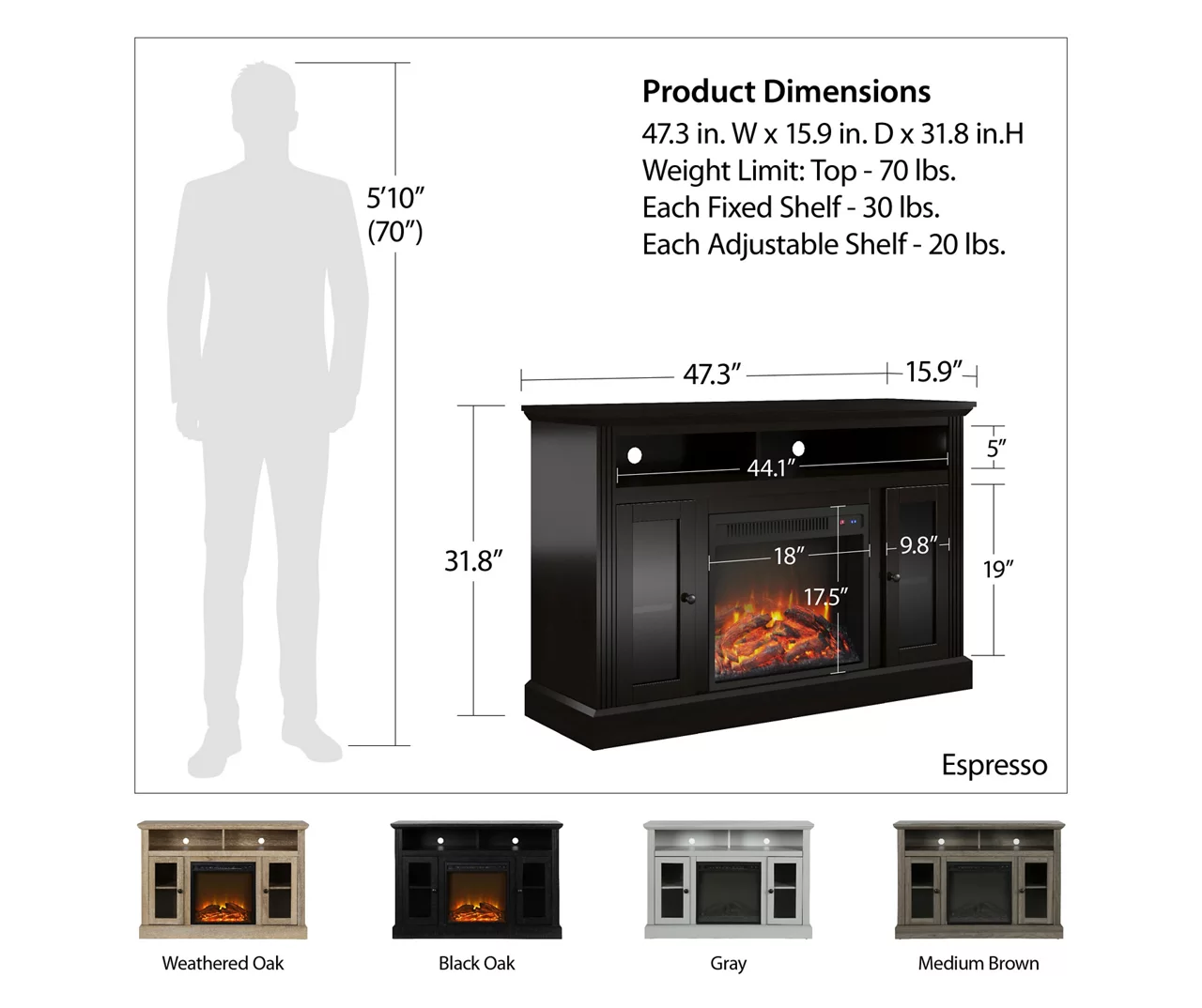 47" Grandcastle Espresso Electric Fireplace Console 7 47" Grandcastle Espresso Electric Fireplace Console - Image 5