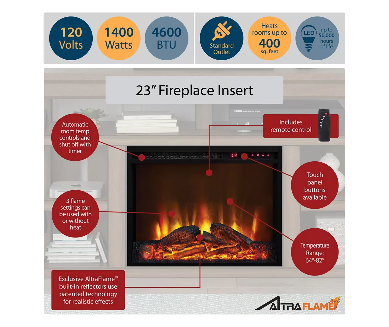 60" Hyde Black Oak Electric Fireplace Console 6 60" Hyde Black Oak Electric Fireplace Console - Image 4