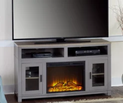 54" Bridgeport Gray Glass Door Electric Fireplace Console -Household Items Sale 810465024 1