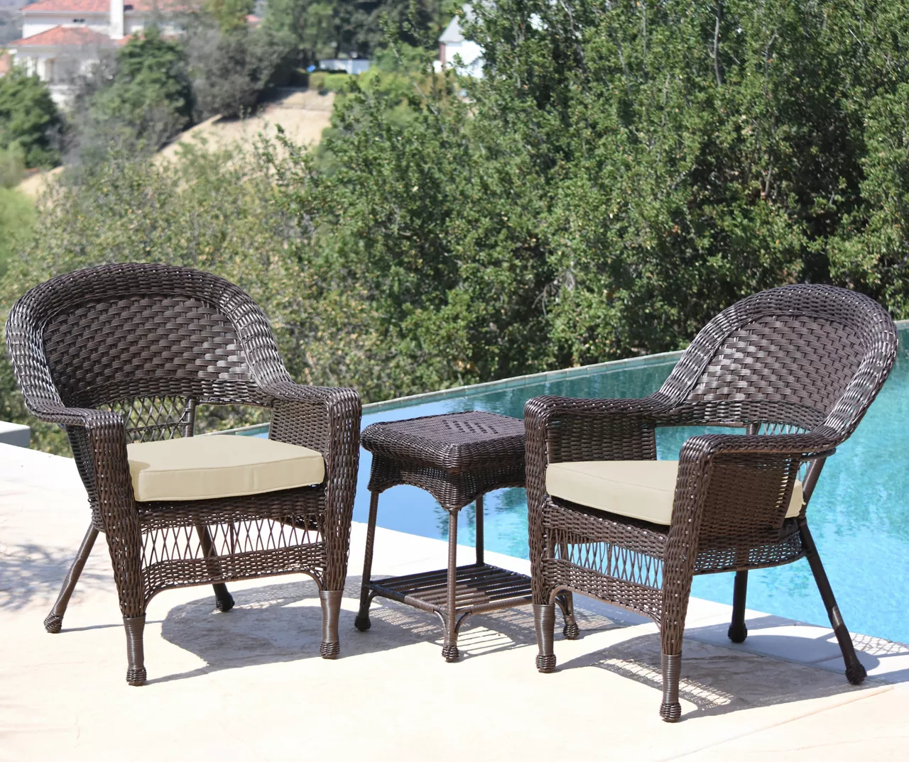 Espresso 3-Piece Cushioned Patio All-Weather Wicker Chat Set 13 Espresso 3-Piece Cushioned Patio All-Weather Wicker Chat Set - Image 11