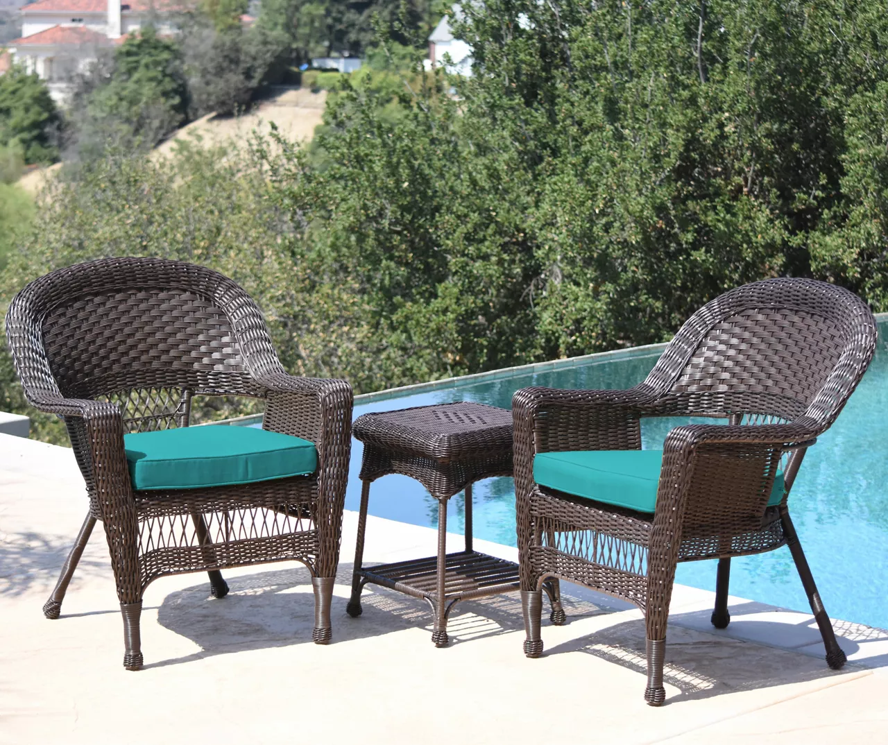 Espresso 3-Piece Cushioned Patio All-Weather Wicker Chat Set 3 Espresso 3-Piece Cushioned Patio All-Weather Wicker Chat Set