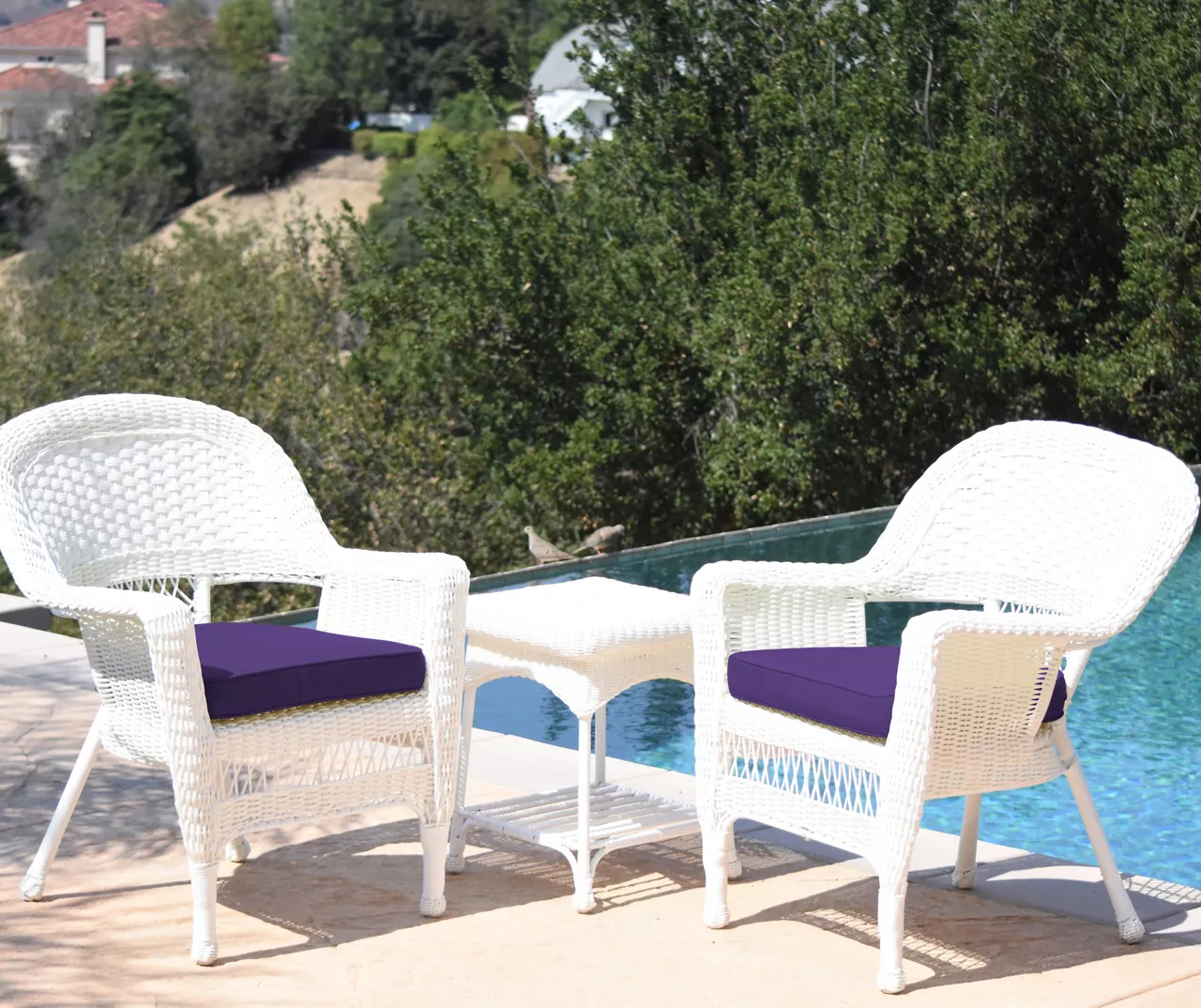 White 3-Piece Cushioned Patio All-Weather Wicker Chat Set 9 White 3-Piece Cushioned Patio All-Weather Wicker Chat Set - Image 7