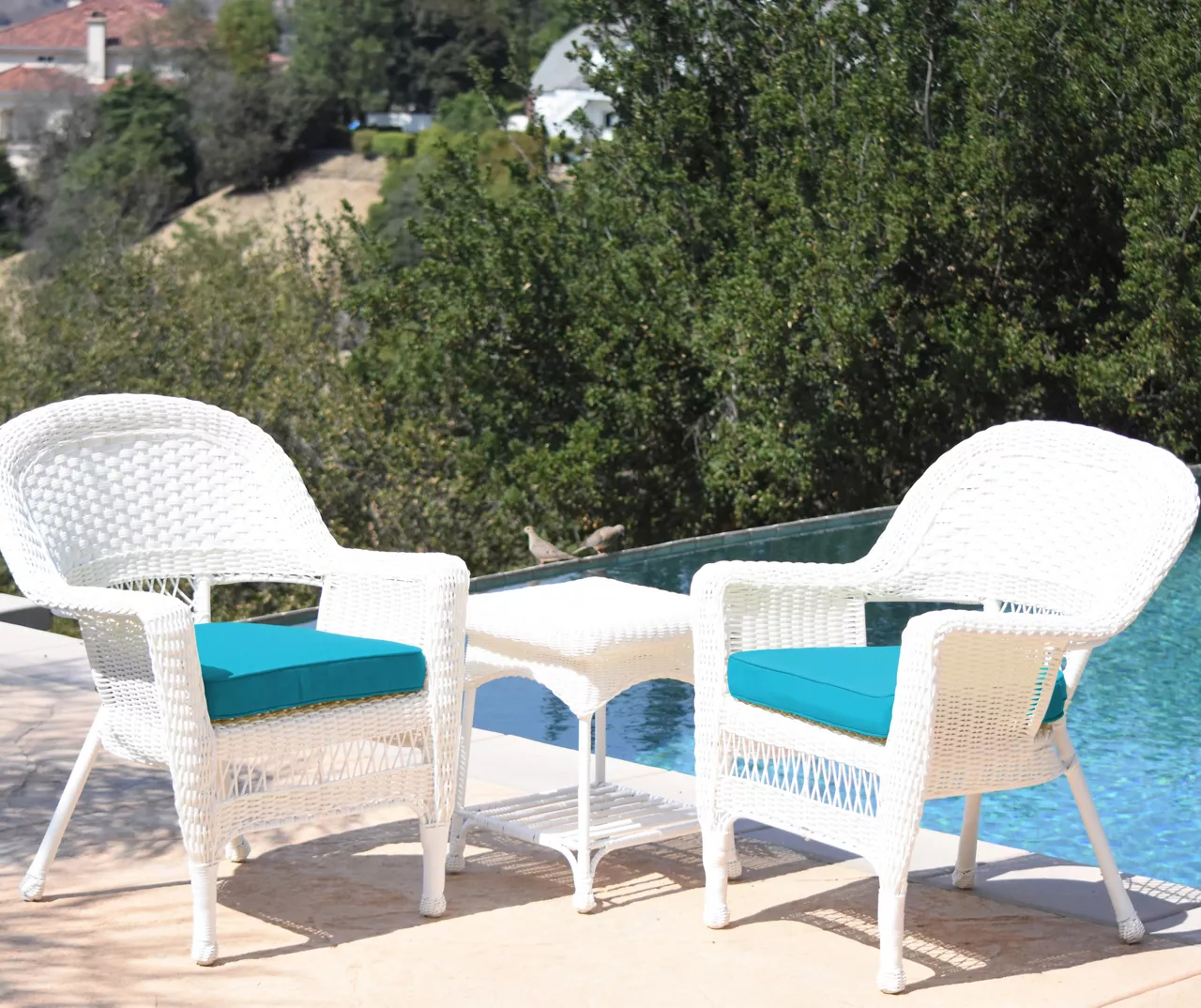 White 3-Piece Cushioned Patio All-Weather Wicker Chat Set 6 White 3-Piece Cushioned Patio All-Weather Wicker Chat Set - Image 4