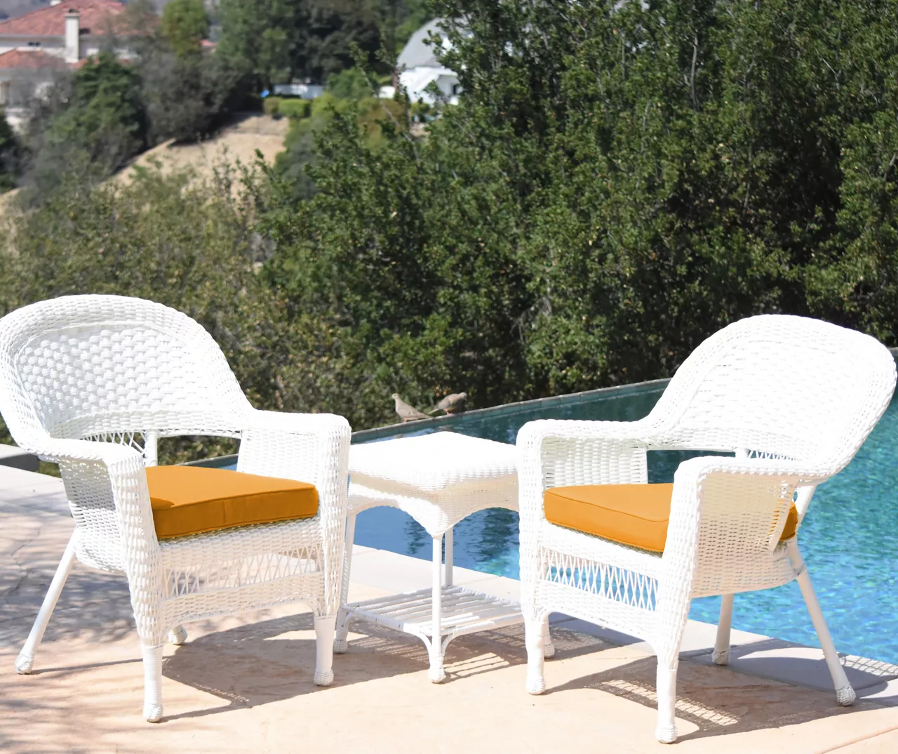White 3-Piece Cushioned Patio All-Weather Wicker Chat Set 11 White 3-Piece Cushioned Patio All-Weather Wicker Chat Set - Image 9