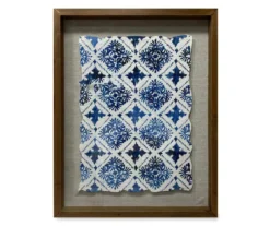 Framed Blue & White Printed Fabric, (14" X 18")