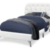 White Tufted Faux Leather Twin Upholstered Platform Bed -Household Items Sale 810512926 2