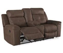Jesolo Coffee Brown Reclining Console Loveseat -Household Items Sale 810519673 1