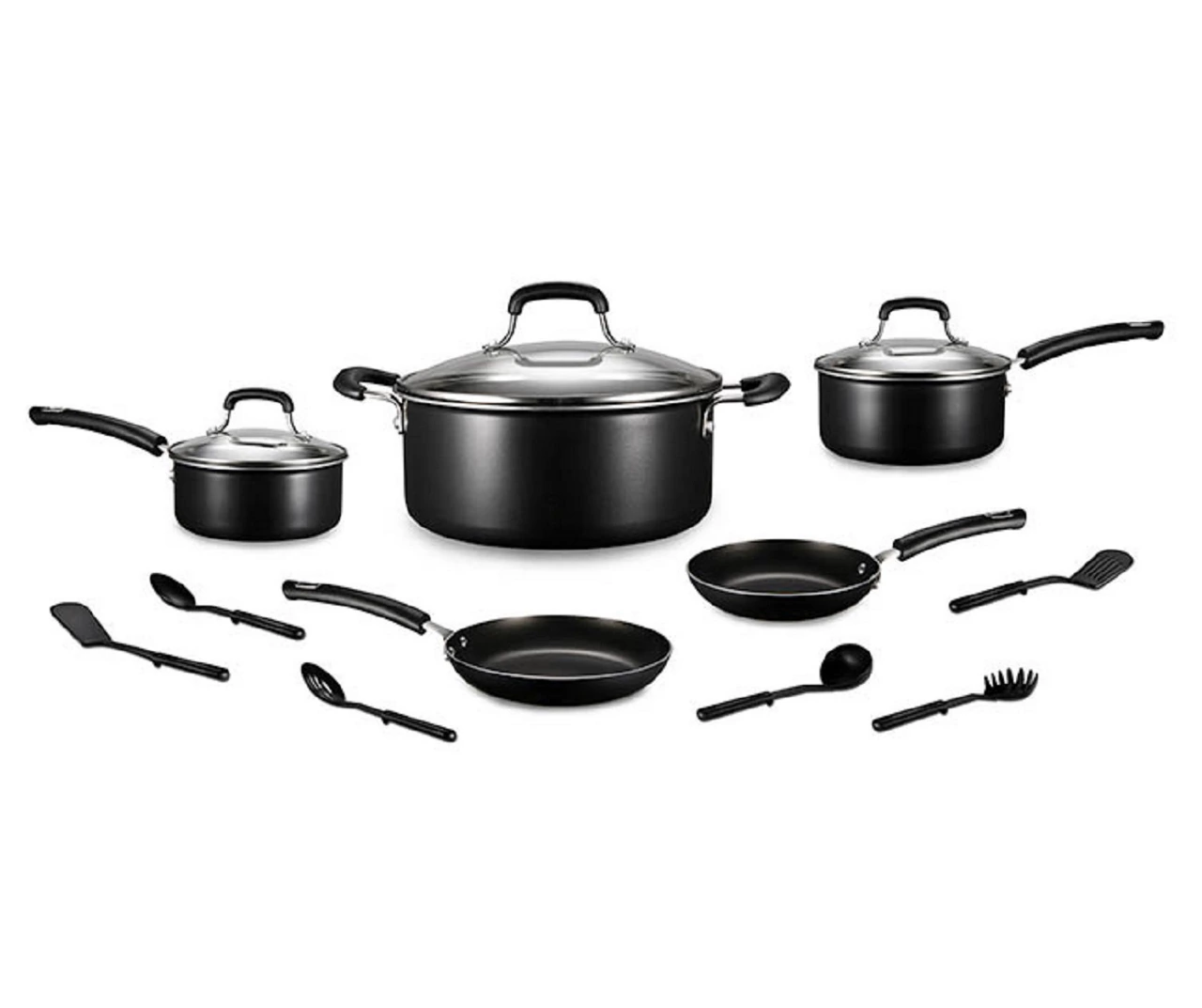 Black Non-Stick 14-Piece Rivet Handle Cookware Set 3 Black Non-Stick 14-Piece Rivet Handle Cookware Set