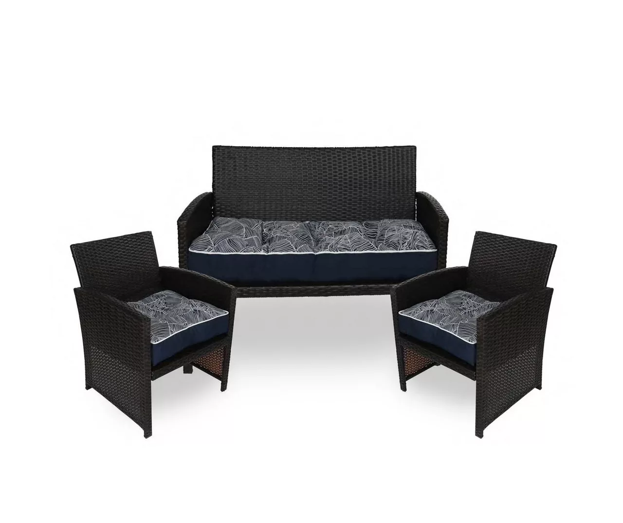 Navy Blue Banana Leaf Outdoor Chair & Settee Cushion Set 5 Navy Blue Banana Leaf Outdoor Chair & Settee Cushion Set - Image 3