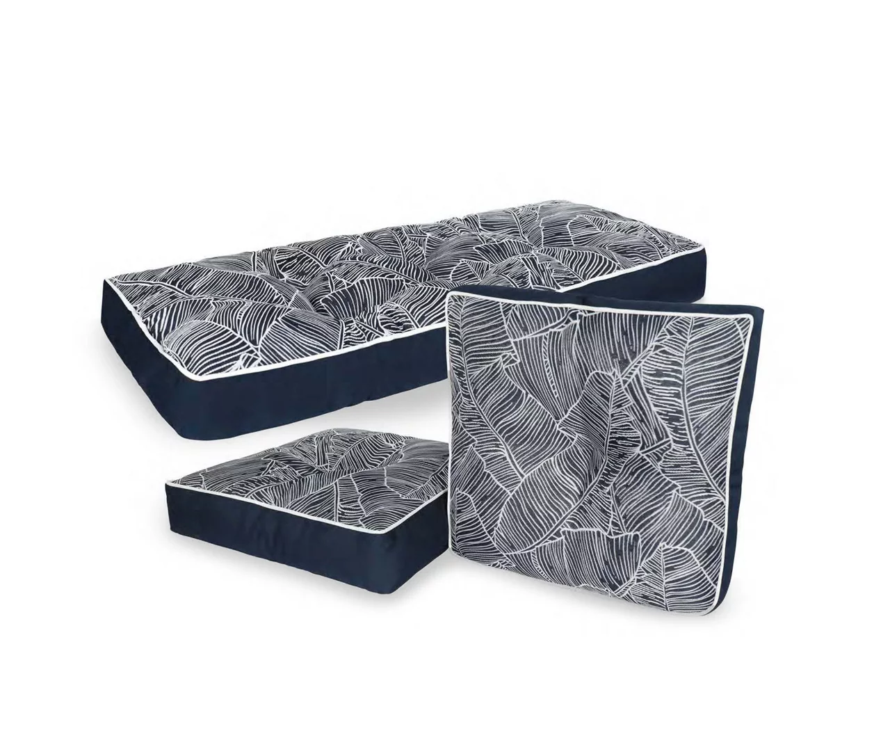 Navy Blue Banana Leaf Outdoor Chair & Settee Cushion Set 3 Navy Blue Banana Leaf Outdoor Chair & Settee Cushion Set