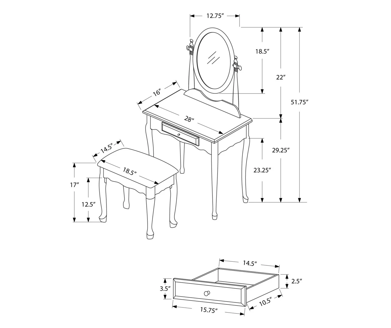 Antique White 2-Piece Mirror Vanity Set 8 Antique White 2-Piece Mirror Vanity Set - Image 6