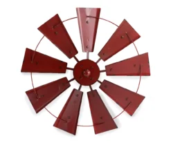 22.05" Red Metal Windmill Wheel Wall Decor