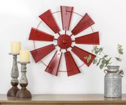 22.05" Red Metal Windmill Wheel Wall Decor -Household Items Sale 810528353 7