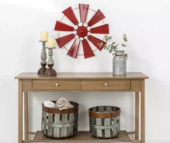 22.05" Red Metal Windmill Wheel Wall Decor -Household Items Sale 810528353 8