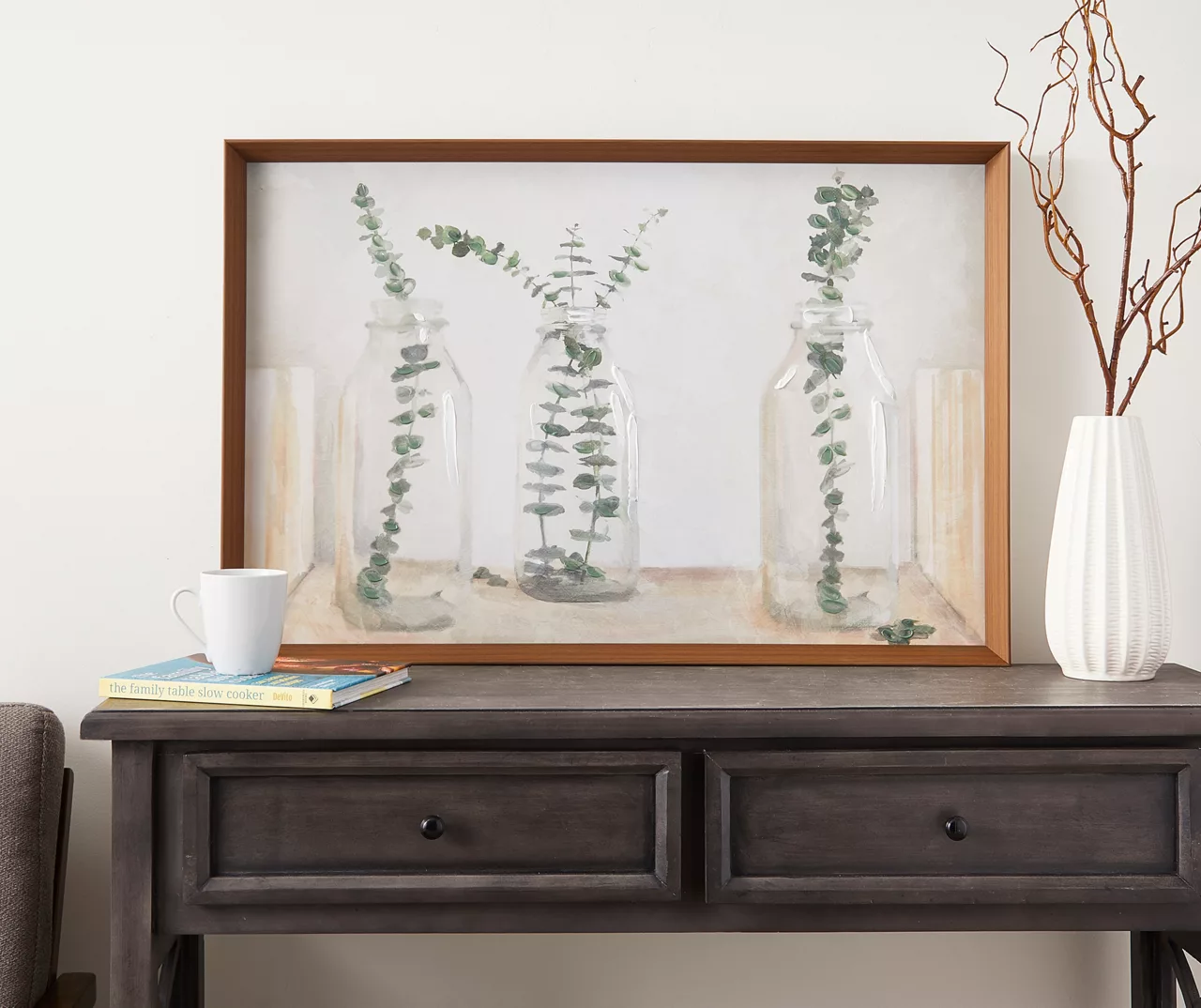 White & Green Eucalyptus In Jars Framed Canvas 5 White & Green Eucalyptus In Jars Framed Canvas - Image 3