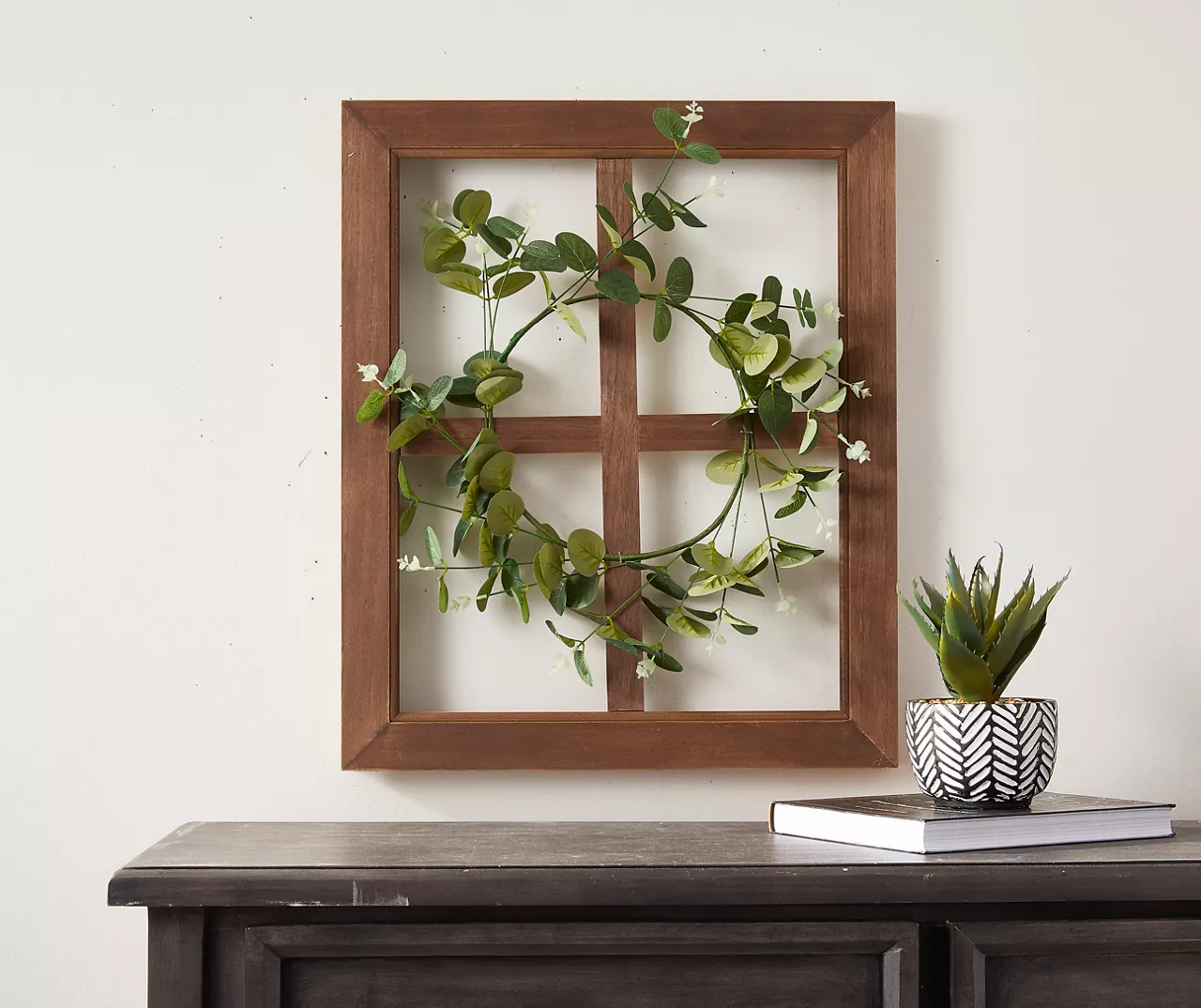 Brown & Green Wreath On Window Pane Wall Décor 5 Brown & Green Wreath On Window Pane Wall Décor - Image 3