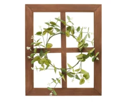 Brown & Green Wreath On Window Pane Wall Décor