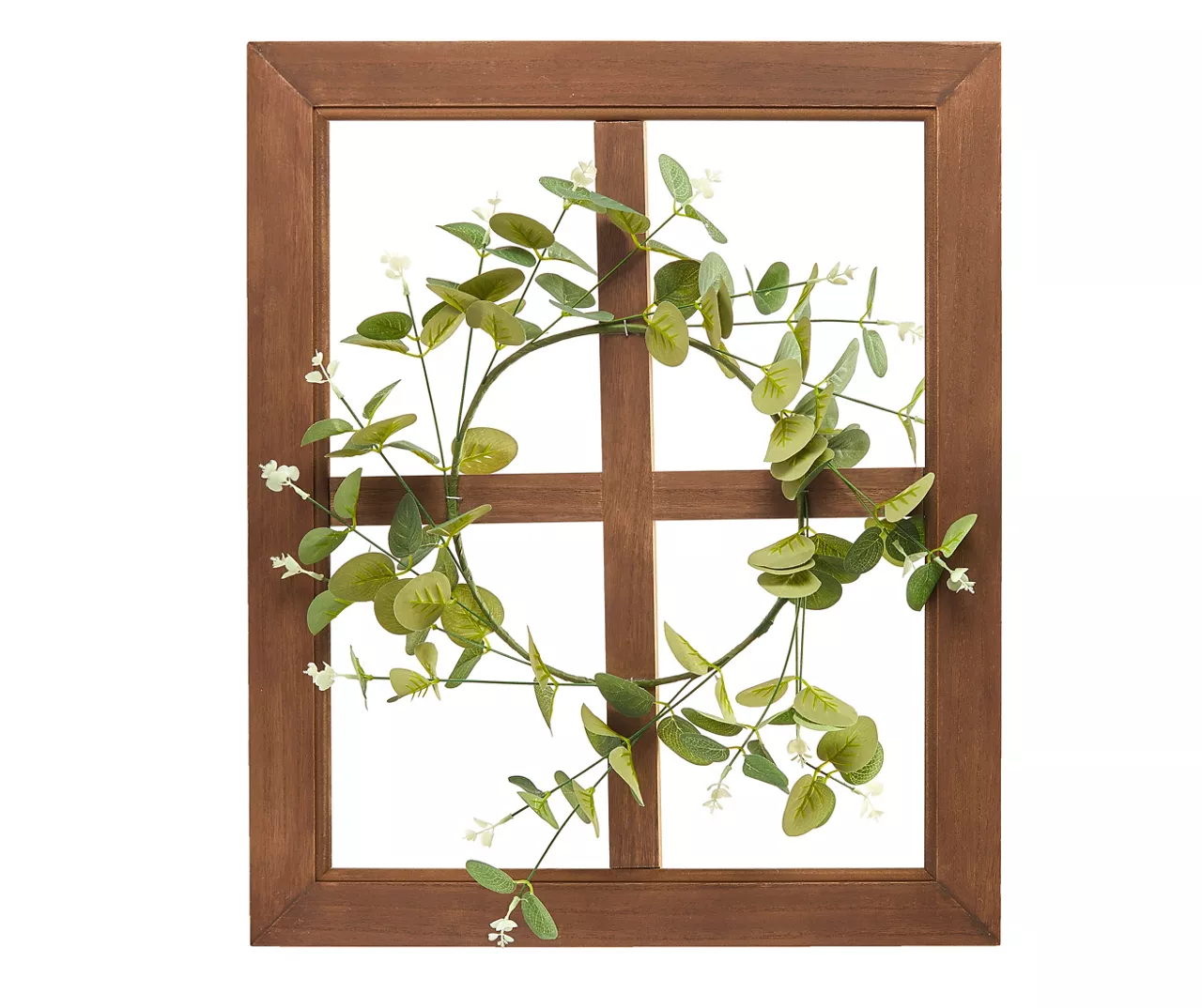 Brown & Green Wreath On Window Pane Wall Décor 3 Brown & Green Wreath On Window Pane Wall Décor