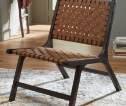 Fayme Camel Armless Leather Woven-Back Lounge Chair 9 Fayme Camel Armless Leather Woven-Back Lounge Chair -Household Items Sale 810542301 1