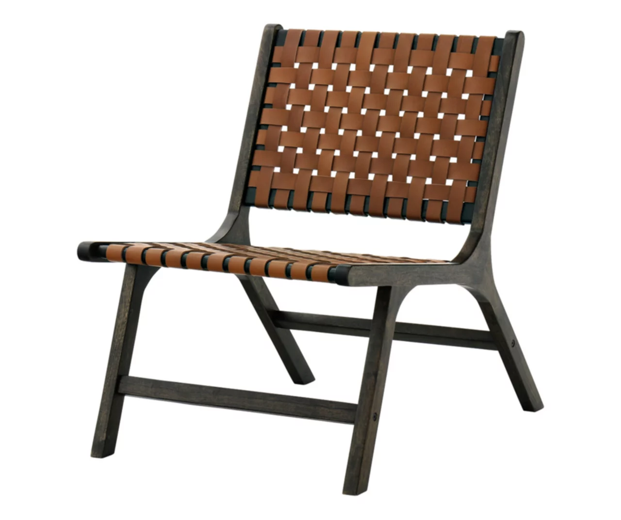 Fayme Camel Armless Leather Woven-Back Lounge Chair 3 Fayme Camel Armless Leather Woven-Back Lounge Chair
