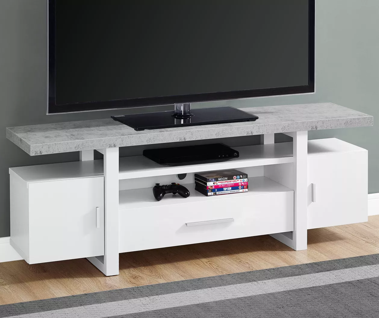 60" White & Cement Look TV Stand 4 60" White & Cement Look TV Stand - Image 2