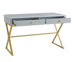 Glam Gray & Gold 2-Drawer Campaign Desk -Household Items Sale 810543219 A0 5