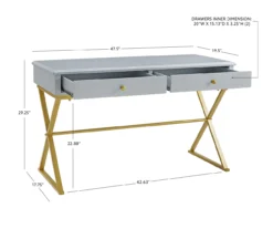 Glam Gray & Gold 2-Drawer Campaign Desk -Household Items Sale 810543219 D8 11