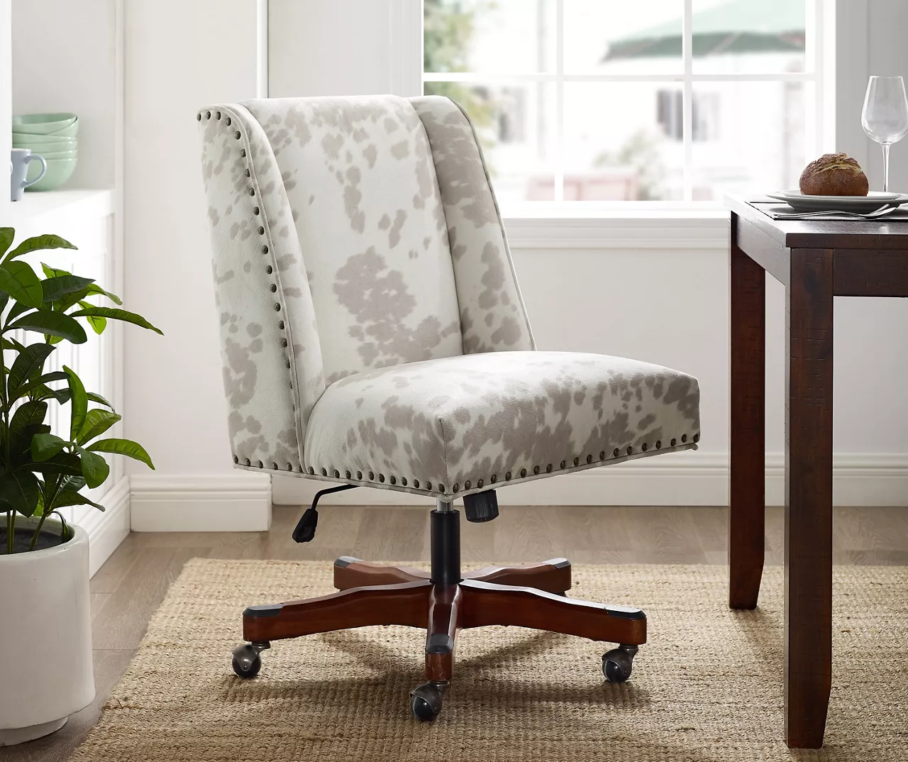 Austin Brown Linen Cow Print Office Chair 4 Austin Brown Linen Cow Print Office Chair - Image 2