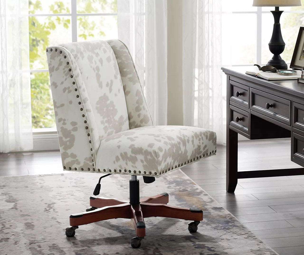 Austin Brown Linen Cow Print Office Chair 5 Austin Brown Linen Cow Print Office Chair - Image 3