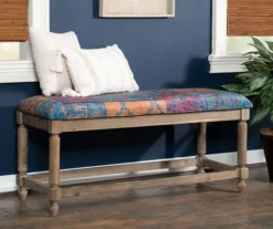 Moroccan Tapestry Upholstered Rustic Driftwood Bench -Household Items Sale 810543273 2