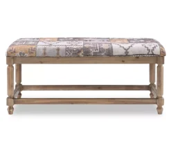 Gray Moroccan Tapestry Upholstered Rustic Driftwood Bench 9 Gray Moroccan Tapestry Upholstered Rustic Driftwood Bench -Household Items Sale 810543274 3