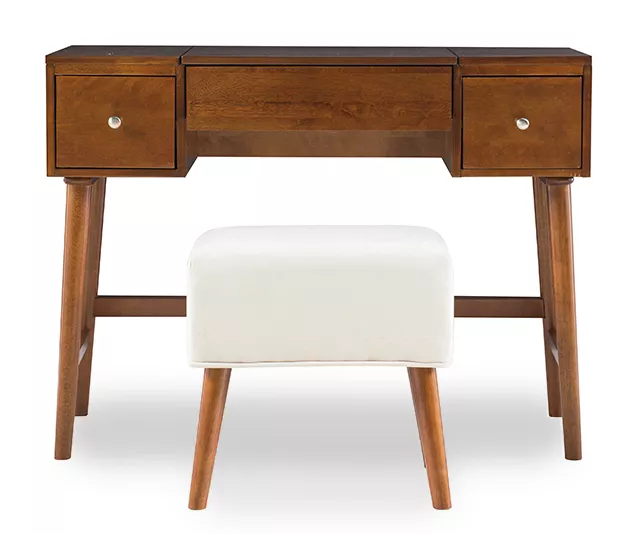 Merci 2-Piece White & Walnut 2-Drawer Lifting Mirror Vanity Set 4 Merci 2-Piece White & Walnut 2-Drawer Lifting Mirror Vanity Set - Image 2