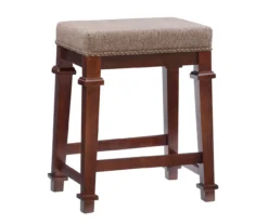 Clark Walnut & Light Brown Upholstered Tweed Backless Counter Stool