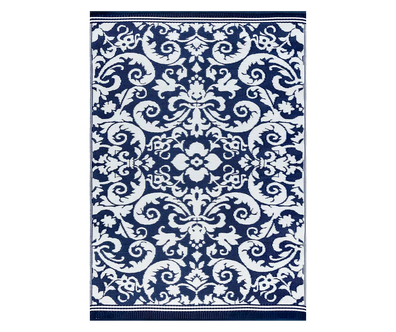 Navy & White Damask Plastic Outdoor Area Rug, (5' X 7') 3 Navy & White Damask Plastic Outdoor Area Rug, (5' X 7')