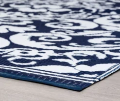 Navy & White Damask Plastic Outdoor Area Rug, (5' X 7') 12 Navy & White Damask Plastic Outdoor Area Rug, (5' X 7') -Household Items Sale 810546223 4