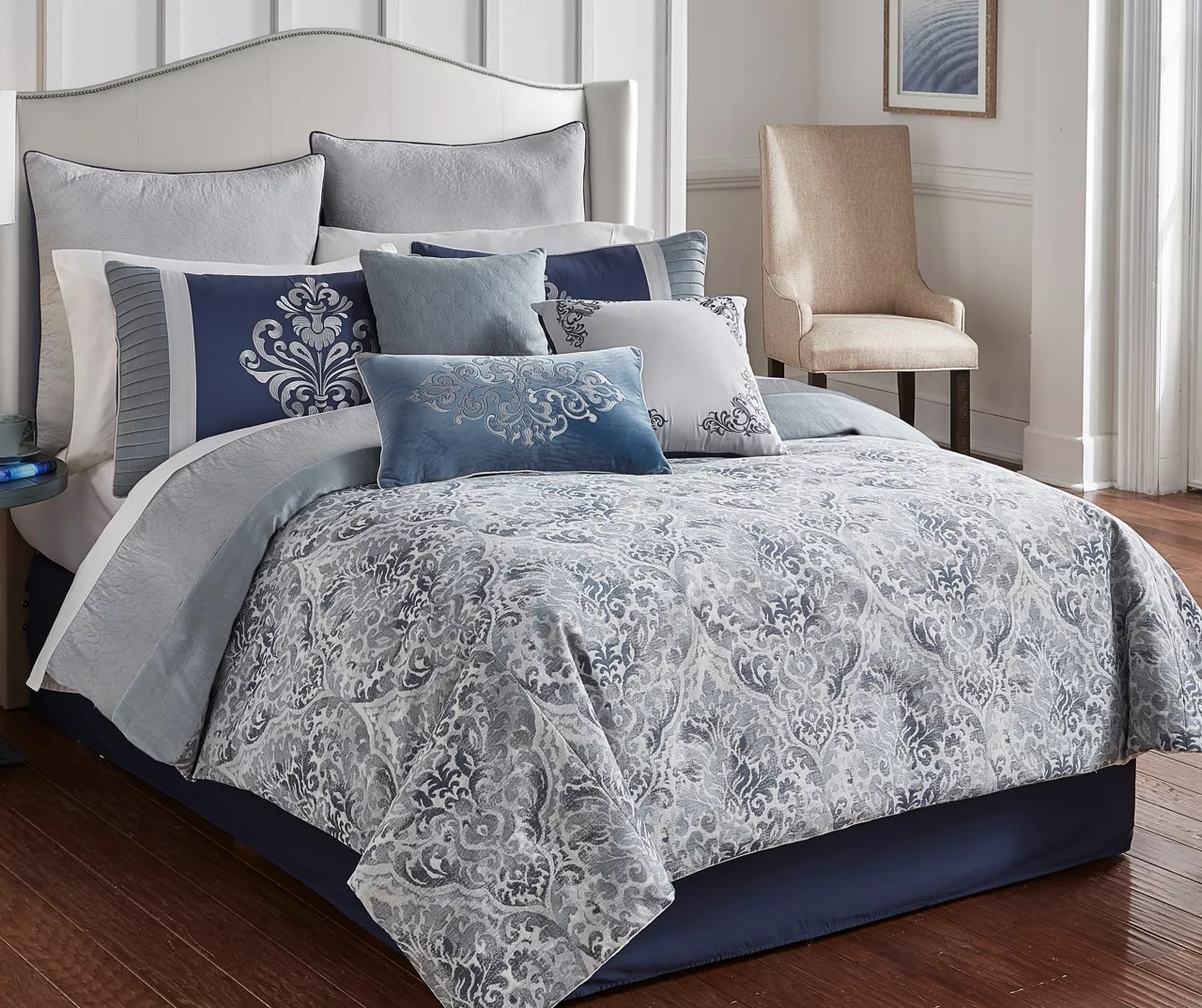Blue & Gray Damask Clanton Comforter Set 4 Blue & Gray Damask Clanton Comforter Set - Image 2
