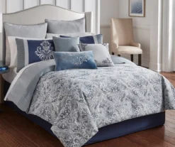 Blue & Gray Damask Clanton Comforter Set