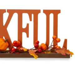 "Thankful" Pumpkin, Berries & Leaves Wordscript Tabletop Decor -Household Items Sale 810547801 4
