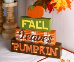 "Fall, Leaves, Pumpkin" Pumpkin & Letter Block LED Tabletop Decor -Household Items Sale 810547823 8